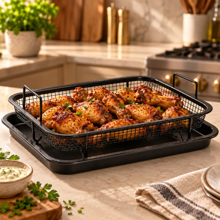 Backofen-Frittierkorb mit Auffangblech – 2-teilig, 32,5 × 24,5 cm