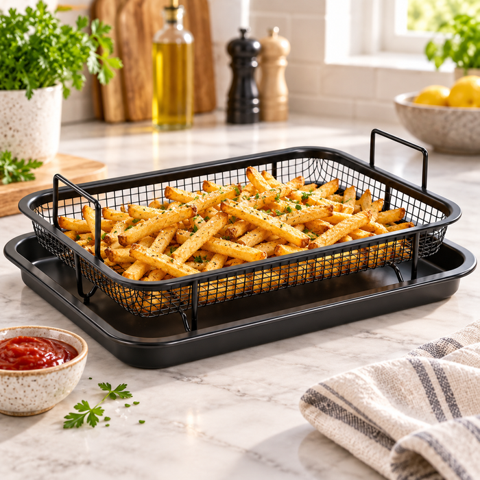Backofen-Frittierkorb mit Auffangblech – 2-teilig, 32,5 × 24,5 cm