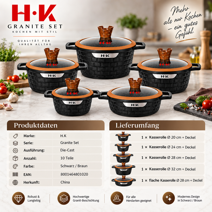 H.K Topfset Schwarz mit 32 cm großer Kasserolle