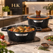 H.K Granite Topfset Schwarz Braun in moderner Küche