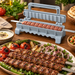 Geöffnete Kebab-Presse mit geriffelten Formflächen und integriertem Griff
