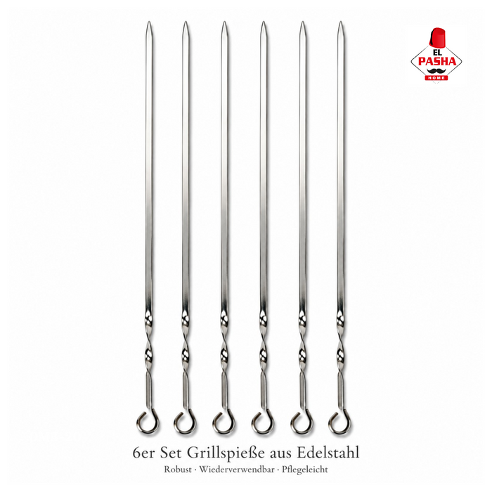 6x Grillspieße Edelstahl BBQ Schaschlikspieße Metallspieße Silber