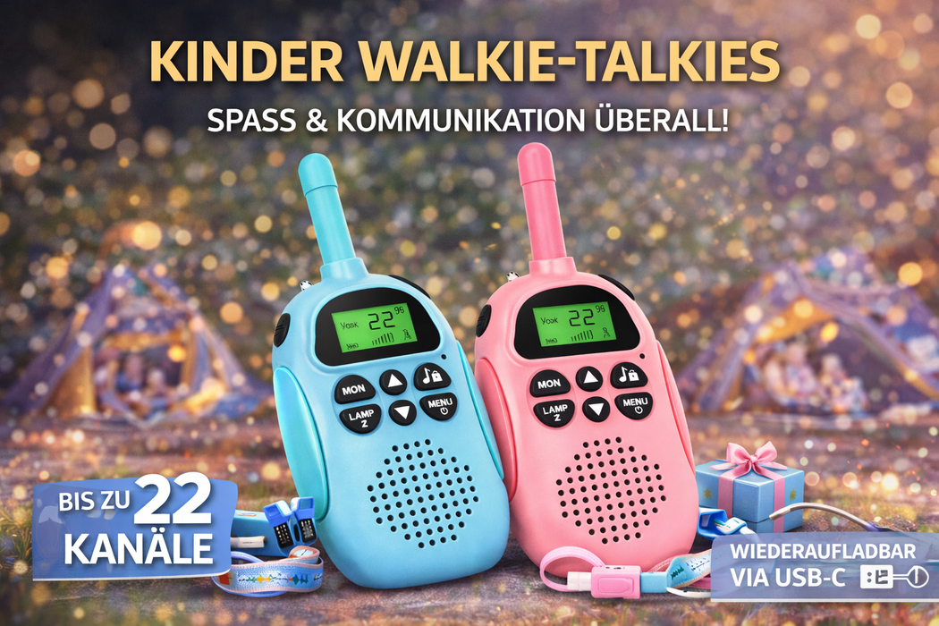 Kinder Walkie-Talkie 2er Set – Wiederaufladbar Rosa & Blau