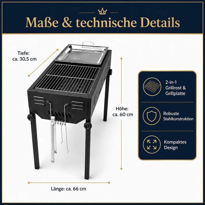 2-in-1 Holzkohlegrill BBQ Grill mit Grillrost Grillplatte Garten Camping