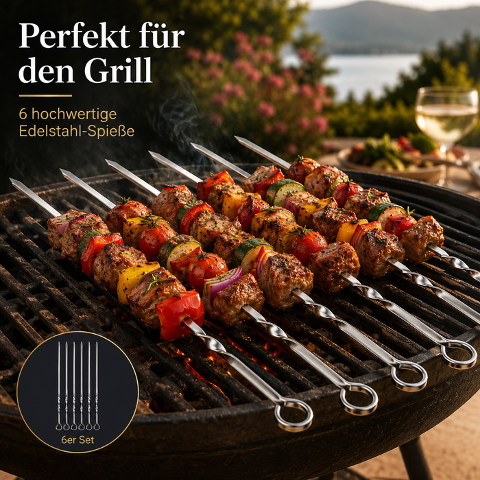 6x Grillspieße Edelstahl BBQ Schaschlikspieße Metallspieße Silber