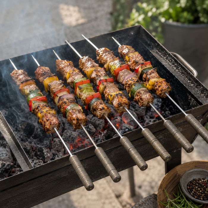 6x BBQ Grillspieße Edelstahl Schaschlikspieße für Fleisch Gemüse