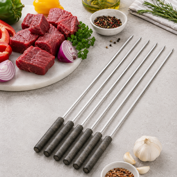 6x BBQ Grillspieße Edelstahl Schaschlikspieße für Fleisch Gemüse