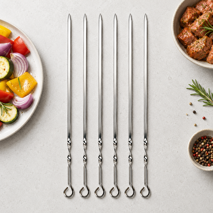 6x Grillspieße Edelstahl BBQ Schaschlikspieße Metallspieße Silber