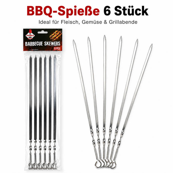 6x Grillspieße Edelstahl BBQ Schaschlikspieße Metallspieße Silber