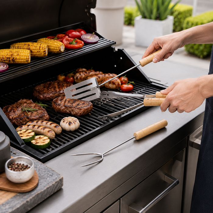 BBQ Grillbesteck Set mit Holzgriffen