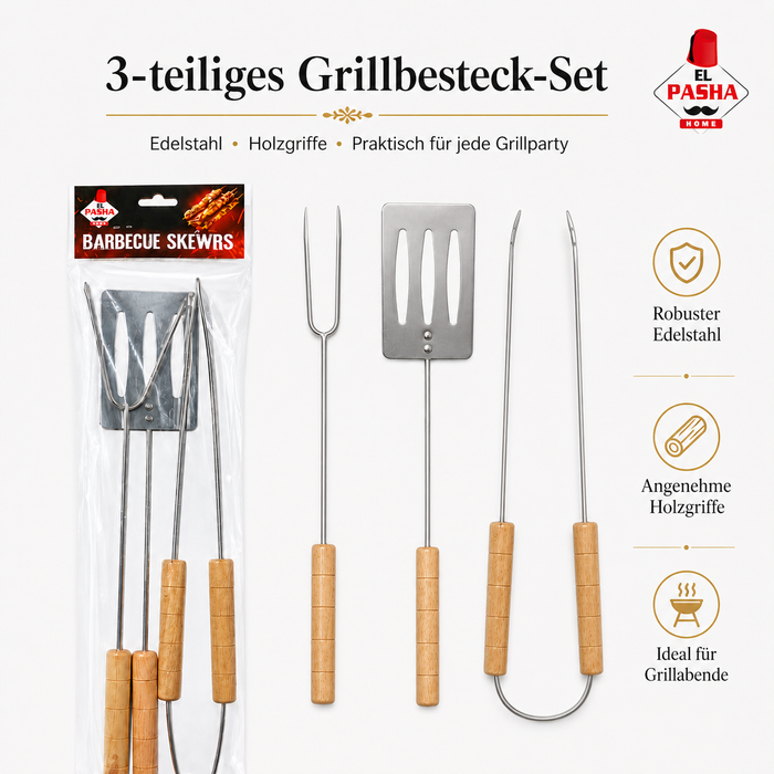 BBQ Grillbesteck Set mit Holzgriffen