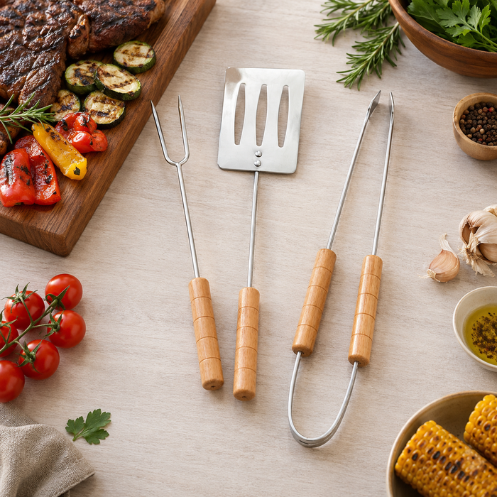 BBQ Grillbesteck Set mit Holzgriffen