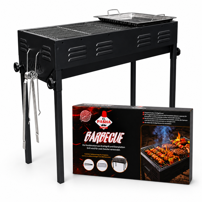 2-in-1 Holzkohlegrill BBQ Grill mit Grillrost Grillplatte Garten Camping