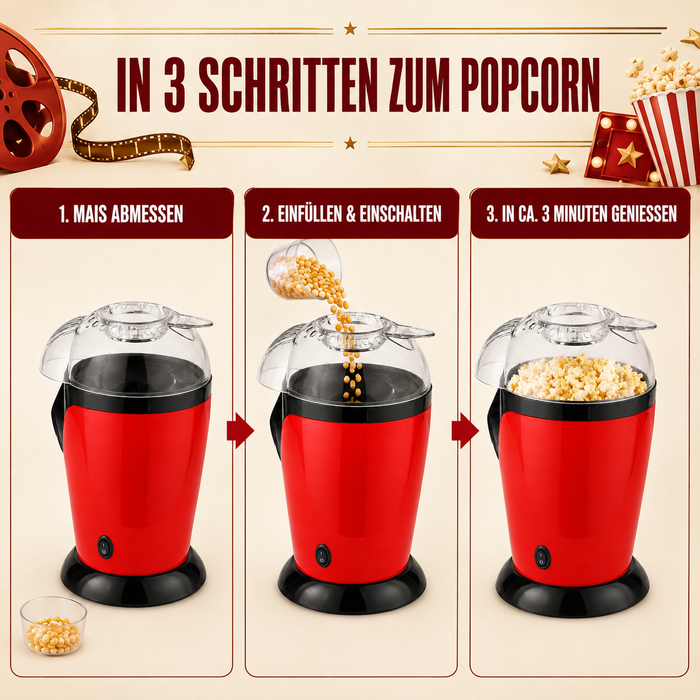 Minijoy PM-1800 Heißluft-Popcornmaschine 1200W in Rot