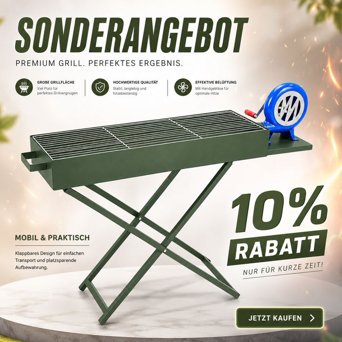 Klappbarer Holzkohlegrill mit Luftbläser Grillrost Camping Garten