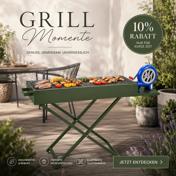 Klappbarer Holzkohlegrill mit Luftbläser Grillrost Camping Garten