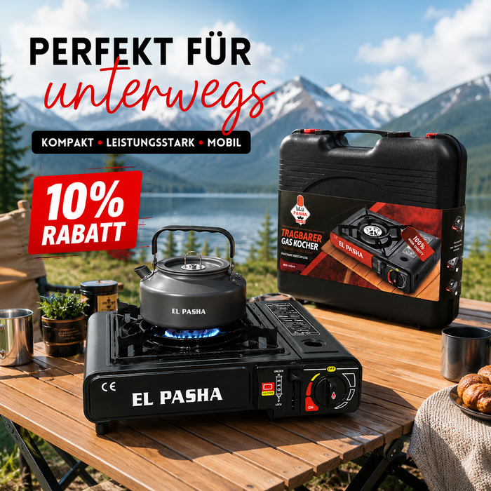 Tragbarer Gaskocher mit Koffer – EL PASHA Campingkocher Schwarz