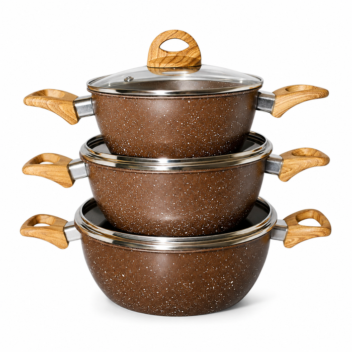 HotChef 3-teiliges Topfset Braun Granit-Optik