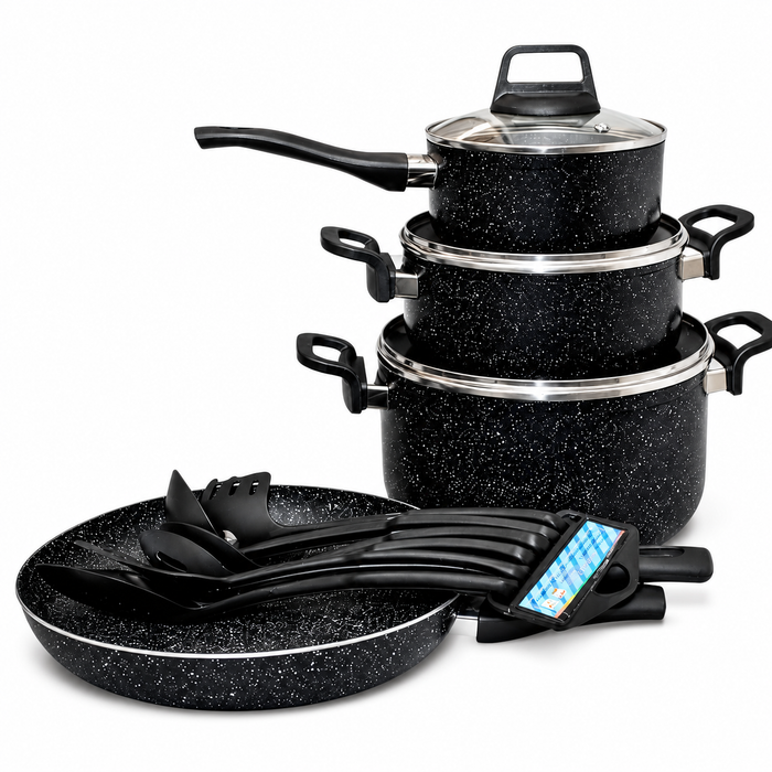 Best Price Topfset 4-teiliges Schwarz Granit