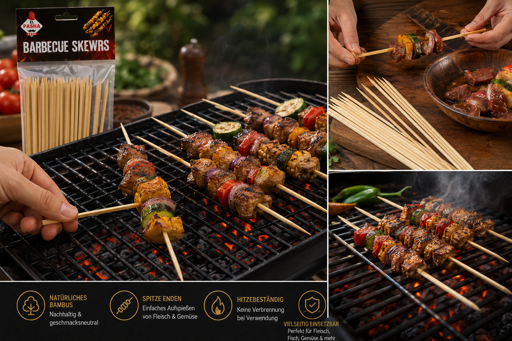 Bambus Grillspieße Holzspieße BBQ Schaschlikspieße für Fleisch Gemüse