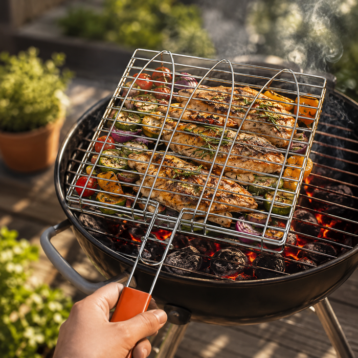 BBQ Grillkorb Grillrost klappbar mit Griff für Fleisch Fisch Gemüse