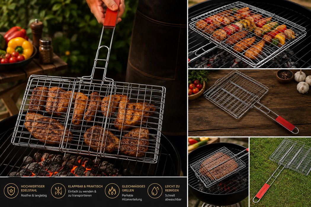 BBQ Grillkorb Grillrost klappbar mit Griff für Fleisch Fisch Gemüse