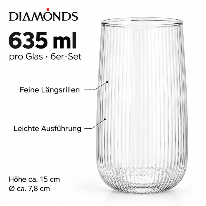 DIAMONDS Trinkgläser 6 Stück aus klarem Glas