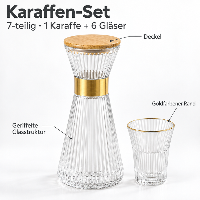 Delta Vaisselle Glaskaraffe mit Deckel und goldfarbenen Details