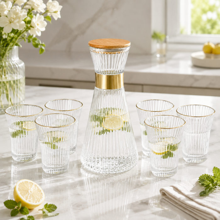 Delta Vaisselle Wasserset mit Glaskaraffe und 6 Trinkgläsern