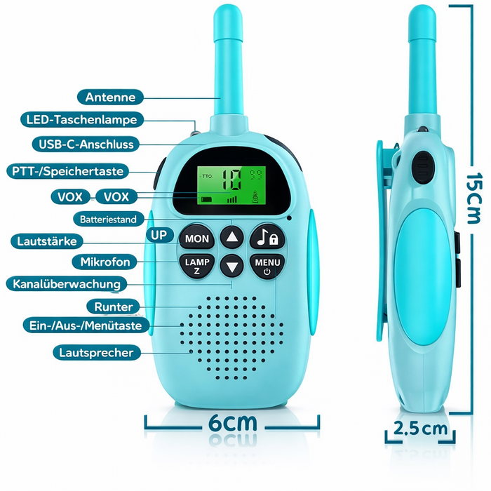 Kinder Walkie-Talkie 2er Set – Wiederaufladbar Rosa & Blau