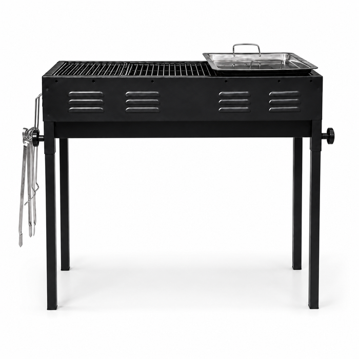2-in-1 Holzkohlegrill BBQ Grill mit Grillrost Grillplatte Garten Camping