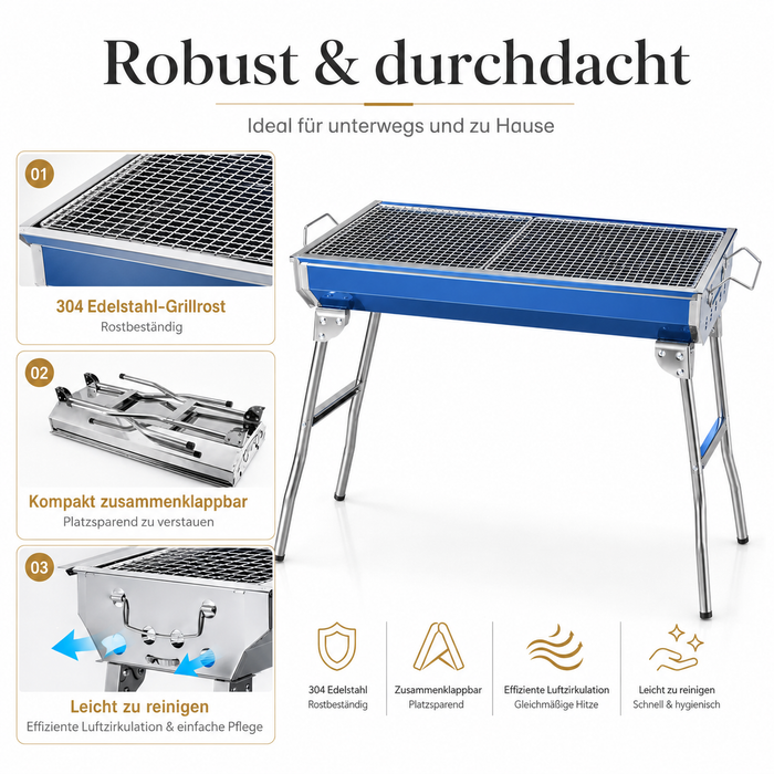 Tragbarer Holzkohlegrill klappbar BBQ Grill Edelstahl