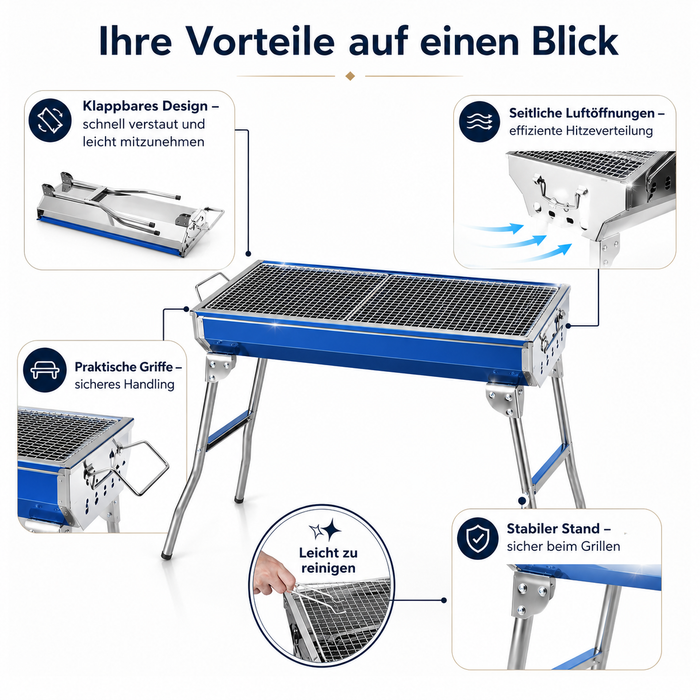 Tragbarer Holzkohlegrill klappbar BBQ Grill Edelstahl