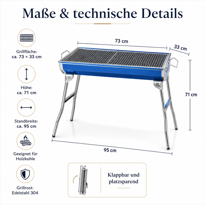 Tragbarer Holzkohlegrill klappbar BBQ Grill Edelstahl
