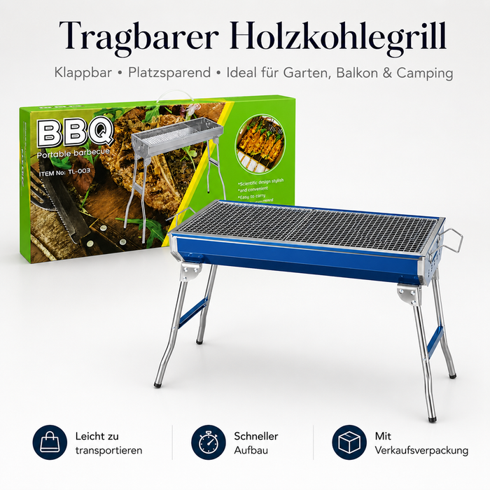 Tragbarer Holzkohlegrill klappbar BBQ Grill Edelstahl