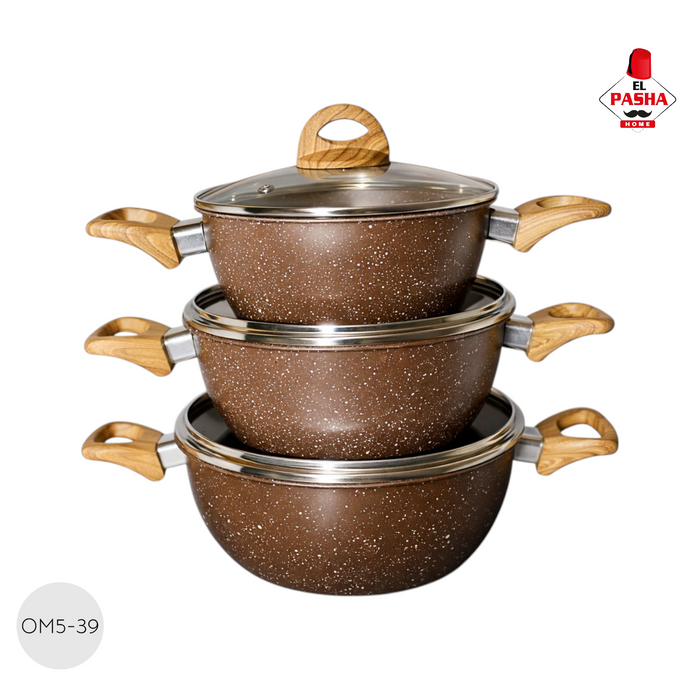 HotChef 3-teiliges Topfset Braun Granit-Optik