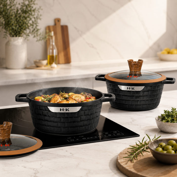 H.K Granite Kasserollen Set Schwarz Braun 10-teilig
