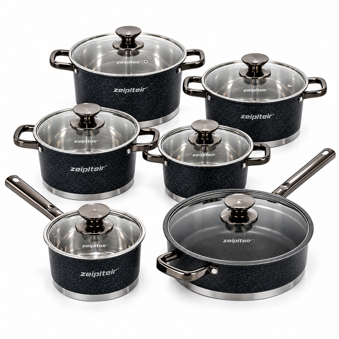 zeiplteir Z-6612 Topfset 12-teilig Edelstahl Schwarz Silber