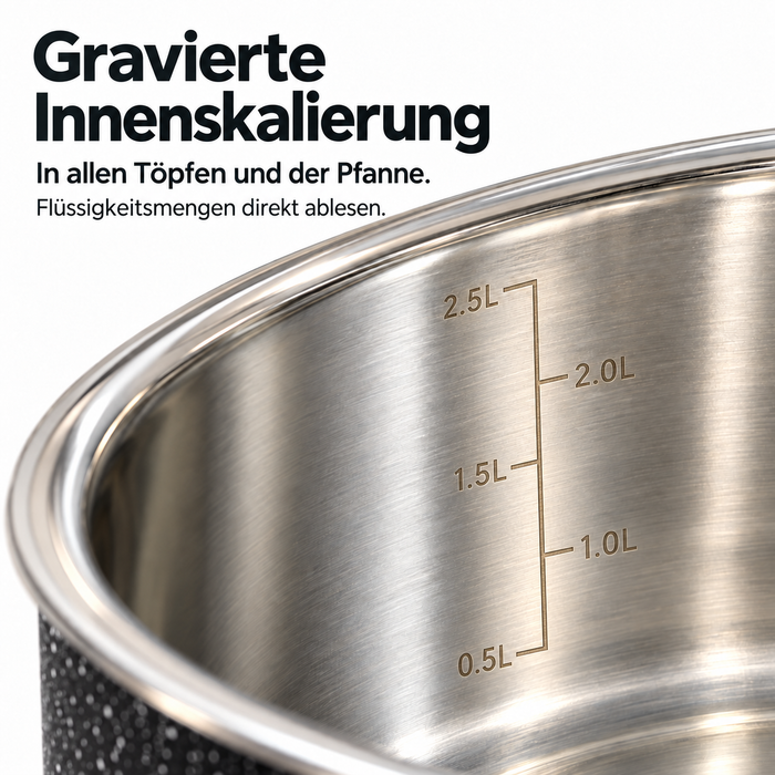 Edelstahl Topf mit gravierter Innenskalierung und Literskala