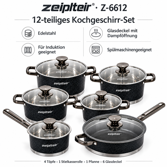zeiplteir Z-6612 Induktion Topfset Größen 16 bis 24 cm