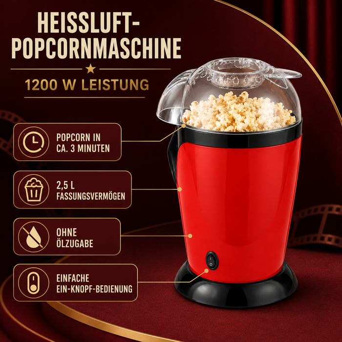 Minijoy PM-1800 Heißluft-Popcornmaschine 1200W in Rot